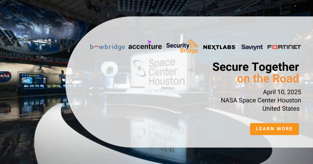 NASA Space Center, Houston, with event details for Secure Together on the Road overlaid on the image.