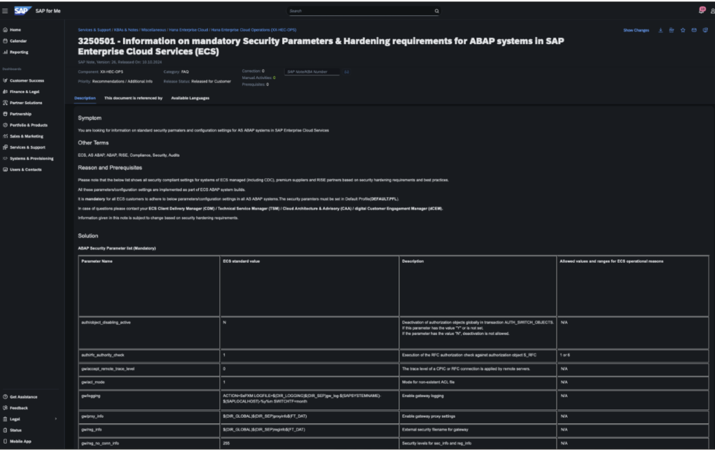 Information on mandatory security parameters