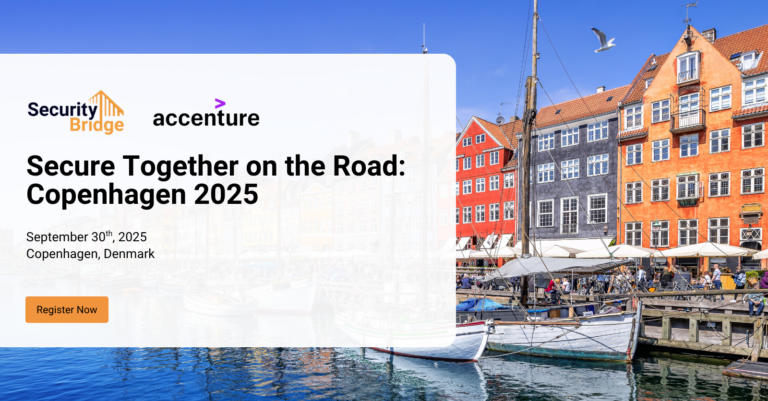 Secure Together Copenhagen 2025 event banner with city background.