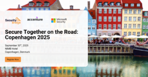 Scenic photo of Copenhagen with SAPinsider EMEA 2025 event details, SecurityBridge logo, and Booth #105 information