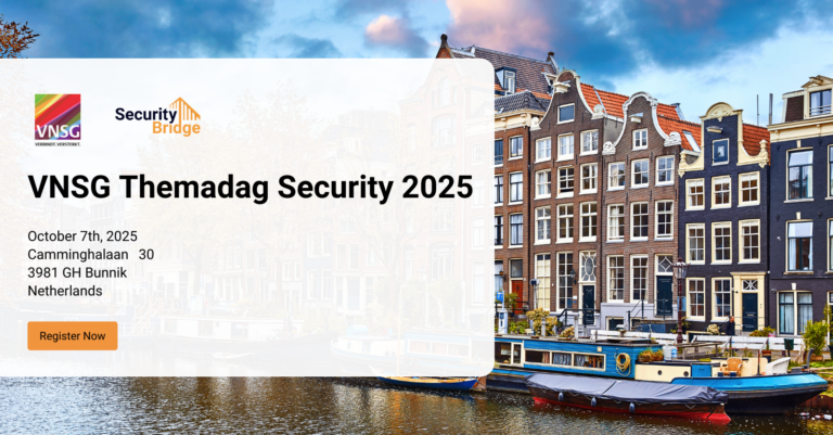 SecurityBridge at VNSG Themadag Security 2025 – SAP professionals networking and exploring cybersecurity, cloud security, GRC, and identity management solutions in Bunnik, The Netherlands.