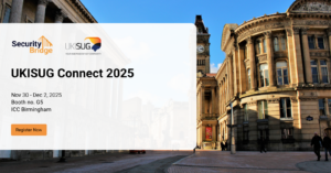 UKISUG Connect 2025 event banner with SecurityBridge logo, showcasing SAP innovation, cloud, AI, and cybersecurity. Join SecurityBridge at booth G5 for demos, expert insights, and a raffle.