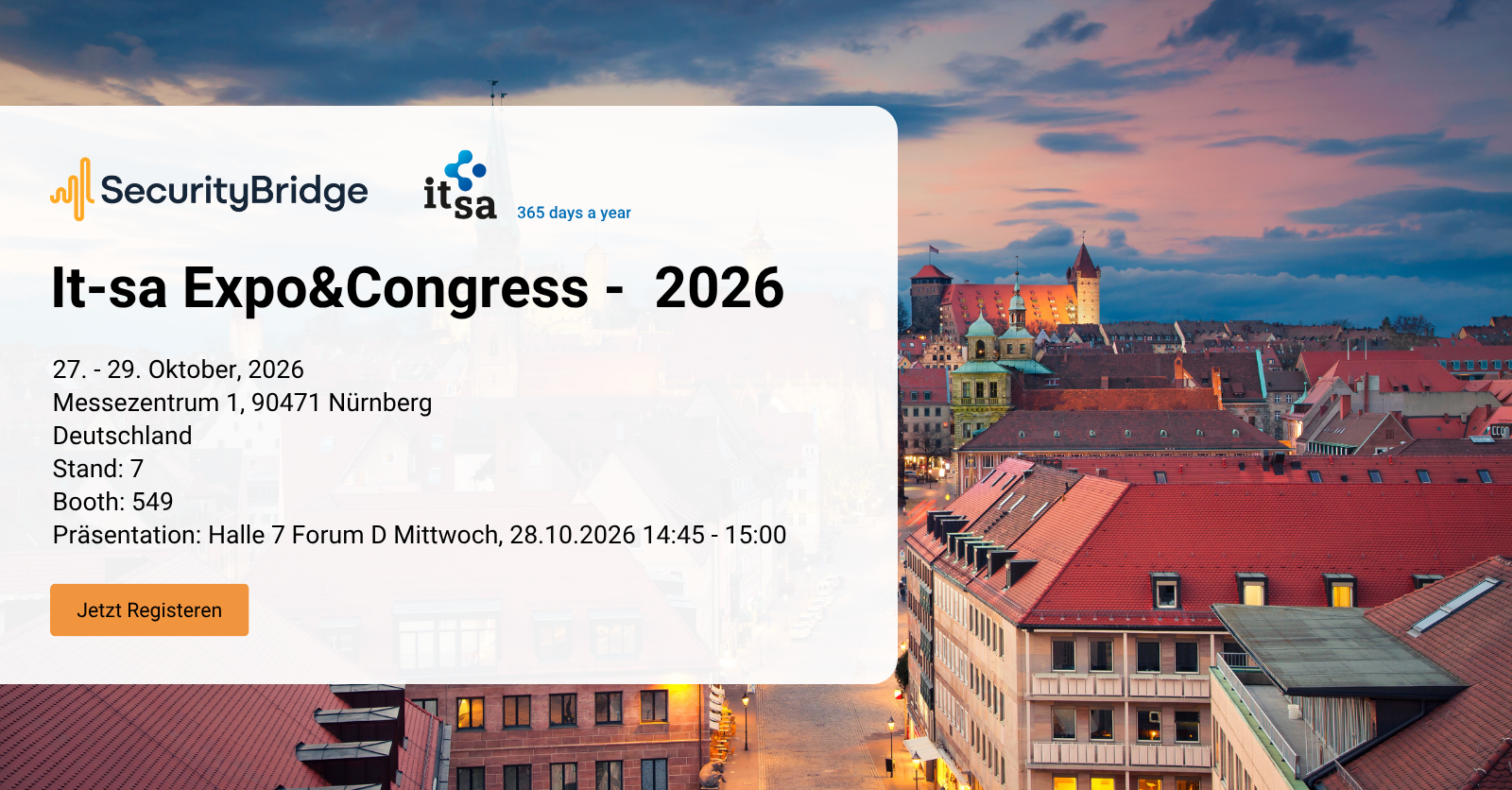 SecurityBridge auf der it-sa Expo&Congress 2026 in Nürnberg, Europas führender Fachmesse für IT-Sicherheit.